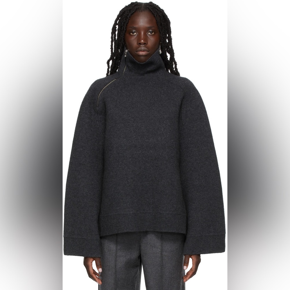 Toteme Yak Double Zip-Up Sweater, Gray, XXS